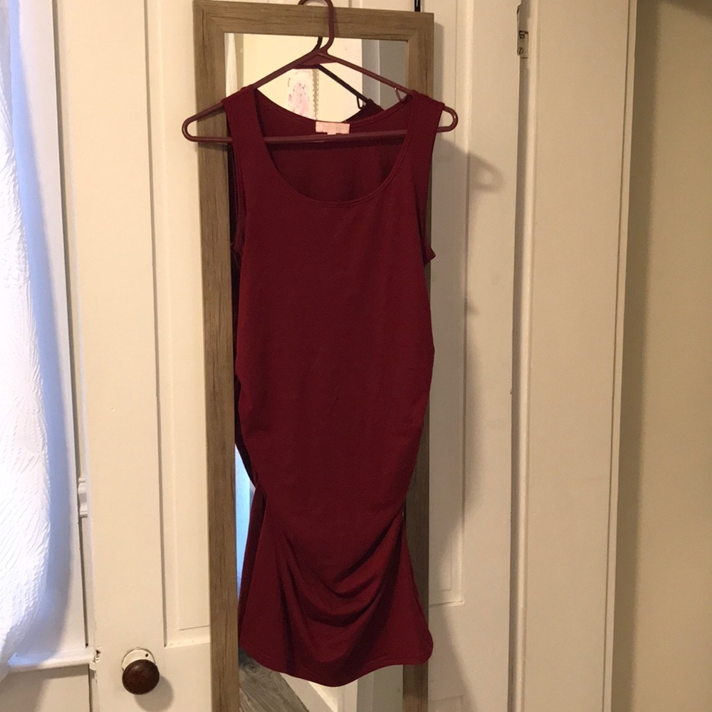 Maroon maternity knit midi-dress